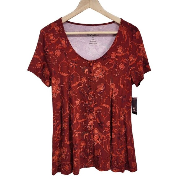New Torrid Super Soft Button-Front Seamed Top Women's Size M/L Red Paisley NWT - Picture 9 of 11